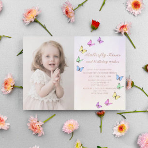 Invitación Con Relieve Metalizado Cumpleaños de Mariposas Coloridas