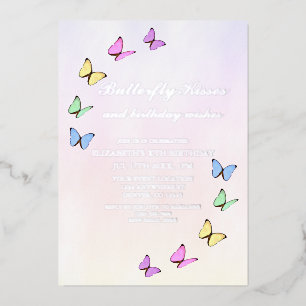 Invitación Con Relieve Metalizado Cumpleaños de Mariposas Coloridas