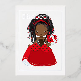 Invitación Con Relieve Metalizado Cumpleaños de Mariquita Afroamericana
