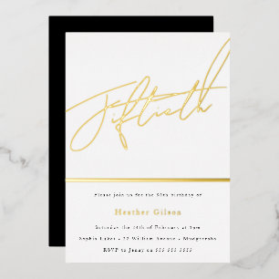 Invitación Con Relieve Metalizado Cumpleaños de mujer u hombre de 50 años, guión dor
