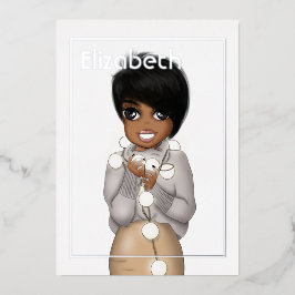 Invitación Con Relieve Metalizado Cumpleaños de Navidad afroamericano plateado