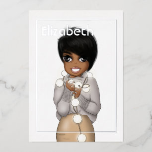 Invitación Con Relieve Metalizado Cumpleaños de Navidad afroamericano plateado