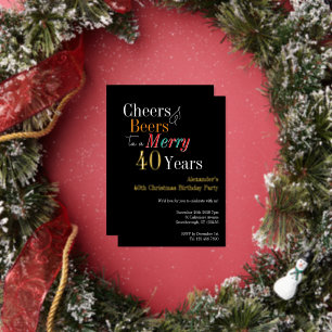 Invitación Con Relieve Metalizado Cumpleaños de Navidad alegre 40º Cheers y Cervezas