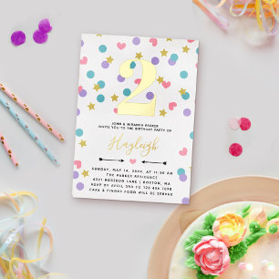 Invitación Con Relieve Metalizado Cumpleaños de niña con Corazón de Estrella Rosa Co