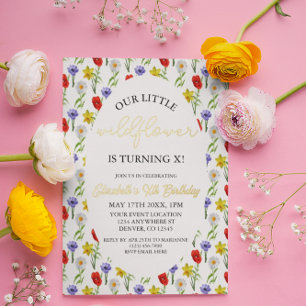 Invitación Con Relieve Metalizado Cumpleaños de niña de Little Wildflower Kids