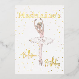Invitación Con Relieve Metalizado Cumpleaños de niñas Bailarina Rosa TuTu 