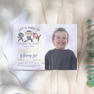 Invitación Con Relieve Metalizado Cumpleaños de Ninja Karate con Foto Brillante Vamo
