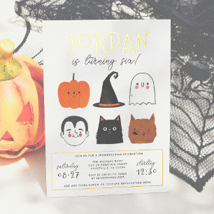 Invitación Con Relieve Metalizado Cumpleaños de niño moderno con amigos de Halloween