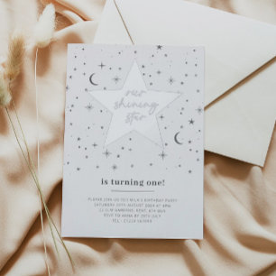 Invitación Con Relieve Metalizado Cumpleaños de Nuestra Estrella Brillante - Plata