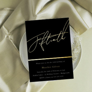 Invitación Con Relieve Metalizado Cumpleaños de Oro Script Quincuagésimo 50º Cumplea
