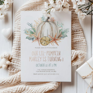 Invitación Con Relieve Metalizado Cumpleaños de otoño costero - Calabaza y azadones