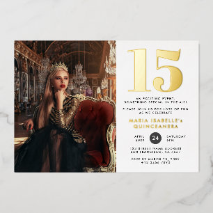 Invitación Con Relieve Metalizado Cumpleaños de Princesa Quinceañera Vintage Rojo y 