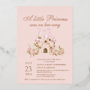 Invitación Con Relieve Metalizado Cumpleaños de Princesa Rosa Dorado y Rosa Beige