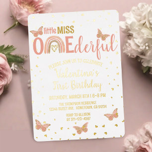 Invitación Con Relieve Metalizado Cumpleaños de Señorita ONEderful Mariposas Rosadas