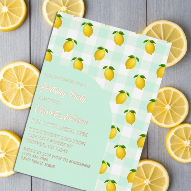 Invitación Con Relieve Metalizado Cumpleaños de Verano de Cítricos de Limón (Subido por el creador)