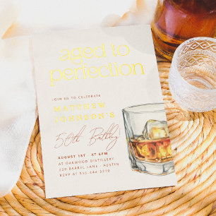 Invitación Con Relieve Metalizado Cumpleaños de Whisky   Envejecido a la Perfección 