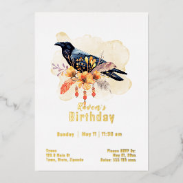 Invitación Con Relieve Metalizado Cumpleaños del Cuervo Personalizado