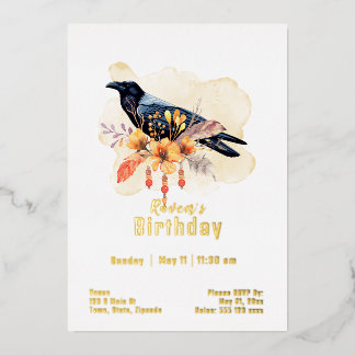 Invitación Con Relieve Metalizado Cumpleaños del Cuervo Personalizado
