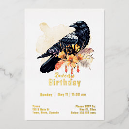 Invitación Con Relieve Metalizado Cumpleaños del Cuervo Personalizado