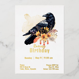 Invitación Con Relieve Metalizado Cumpleaños del Cuervo Personalizado