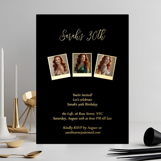 Invitación Con Relieve Metalizado Cumpleaños del hito del collage de fotos (Subido por el creador)