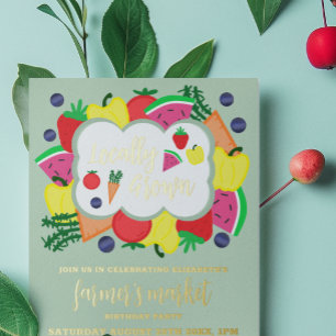 Invitación Con Relieve Metalizado Cumpleaños del mercado de agricultores de crecimie