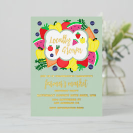 Invitación Con Relieve Metalizado Cumpleaños del mercado de granjeros de cosecha loc