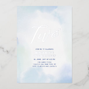 Invitación Con Relieve Metalizado Cumpleaños del niño con corazón plateado y azul Do