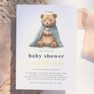Invitación Con Relieve Metalizado Cumpleaños del Príncipe Osito Teddy Real Brillante