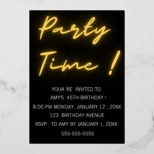 Invitación Con Relieve Metalizado Cumpleaños divertido (Anverso)