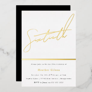 Invitación Con Relieve Metalizado Cumpleaños dorado de 60 años con guión dorado