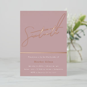 Invitación Con Relieve Metalizado Cumpleaños dorado de Mauve Dusty Rose Pink 60