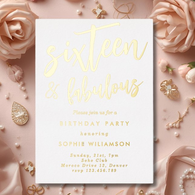Invitación Con Relieve Metalizado Cumpleaños dorado fabuloso de dieciséis años  (Subido por el creador)