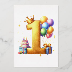 Invitación Con Relieve Metalizado Cumpleaños dorado primero