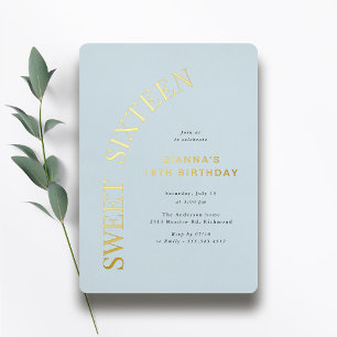 Invitación Con Relieve Metalizado Cumpleaños Dulces Dieciséis   Cumpleaños 16 Azul C