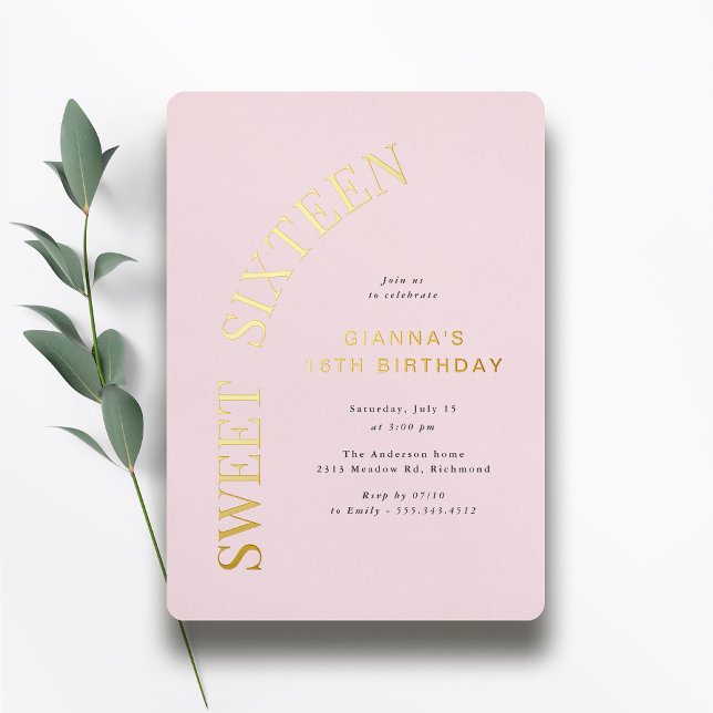 Invitación Con Relieve Metalizado Cumpleaños Dulces Dieciséis | Rosa y Dorado Cumple (Subido por el creador)