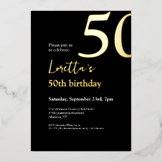 Invitación Con Relieve Metalizado Cumpleaños elegante de 50 años con oro negro