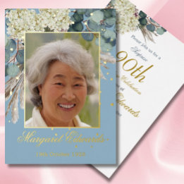 Invitación Con Relieve Metalizado Cumpleaños Elegante Floral 90 Foto Azul