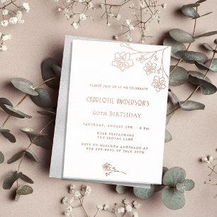 Invitación Con Relieve Metalizado Cumpleaños elegante floral blanco plata rosa