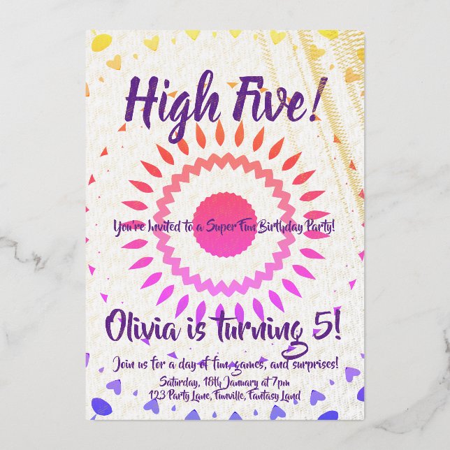 Invitación Con Relieve Metalizado ¡Cumpleaños Feliz! 5to Cumpleaños (Anverso)