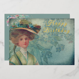 Invitación Con Relieve Metalizado Cumpleaños Feliz Moda Femenina Victoriana Vintage