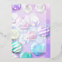 Invitación Con Relieve Metalizado Cumpleaños Fiesta Bokeh Globo