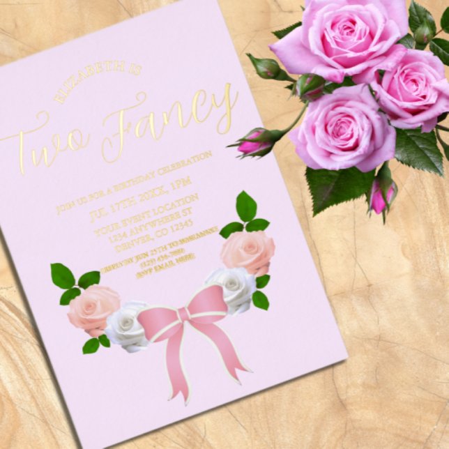 Invitación Con Relieve Metalizado Cumpleaños floral con dos lazos elegantes (Subido por el creador)