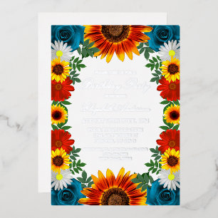 Invitación Con Relieve Metalizado Cumpleaños Floral de Verano en el Patio Trasero