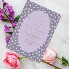 Invitación Con Relieve Metalizado Cumpleaños Floral Púrpura