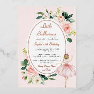 Invitación Con Relieve Metalizado Cumpleaños infantil de bailarina floral rosa