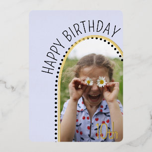 Invitación Con Relieve Metalizado Cumpleaños Infantil Simple Chic Arco Foto Lunares 