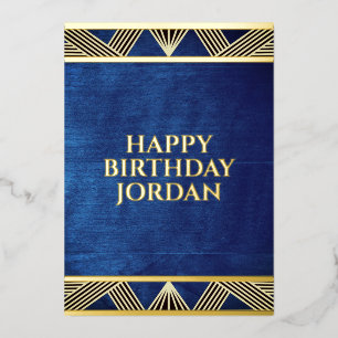 Invitación Con Relieve Metalizado Cumpleaños Masculino Moderno Madera Azul Marino Pe