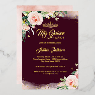 Invitación Con Relieve Metalizado Cumpleaños Mis Quince Floral Quinceañera