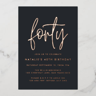 Invitación Con Relieve Metalizado Cumpleaños moderno 40 estilo elegante escritura